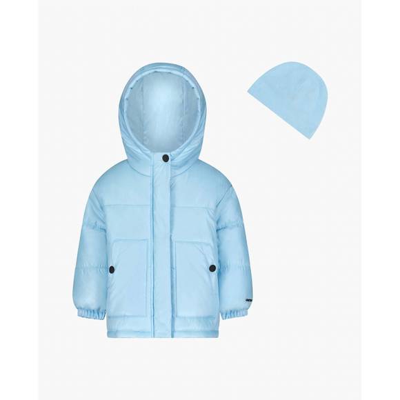 NEW LONDON FOG big girls zip-front heavy weight puffer jacket in light blue